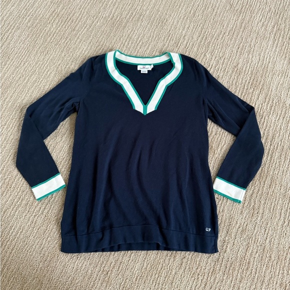 Vineyard Vines Blue and Green V-Neck Sweater Relaxed Fit - Picture 1 of 5